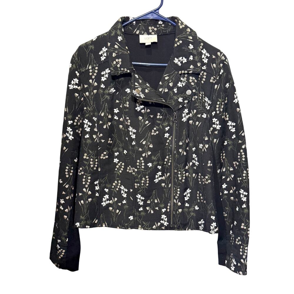 LOFT Moto Style Mixed Media Floral Jacket Size 14